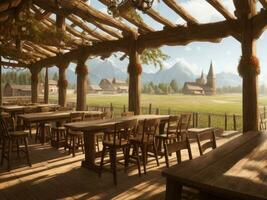 Wooden old pub in medieval photo