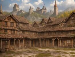 Rustic old German houses for Oktoberfest background. photo