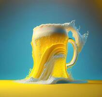 Glass of beer with beautiful foam on yellow background. photo