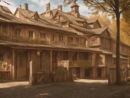 Rustic old German houses for Oktoberfest background. photo