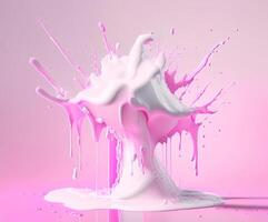 Pink milk splash or yoghurt from glass jar, AI generated photo