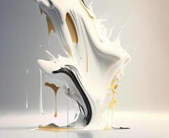 Abstract white painting splash with a little bit yellow and black drops, photo
