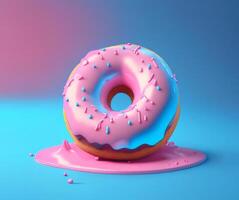 Pink donut with sprinkles, AI generated photo