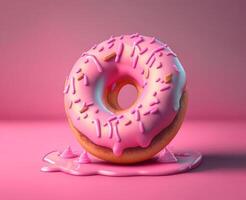 Pink donut with sprinkles, AI generated photo