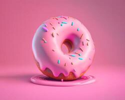 Pink donut with sprinkles, AI generated photo