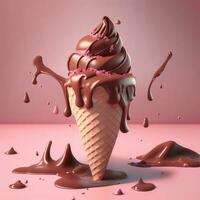 Chocolate Ice cream cone, AI generated photo