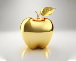 Golden apple on white background, AI generated photo