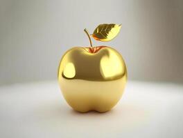 Golden apple on white background, AI generated photo