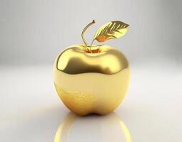 Golden apple on white background, AI generated photo