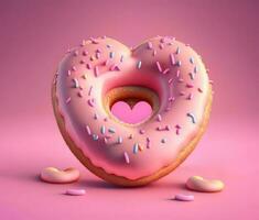 Heart shaped donut, AI generated photo