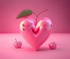 Pink cherry heart, AI generated photo