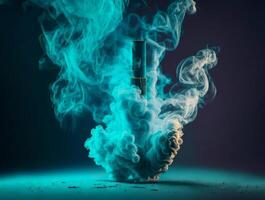 Blue cigarette smoke on dark background, AI generated photo