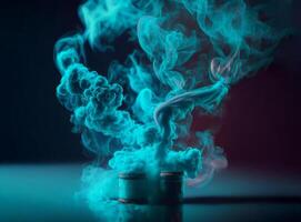 Blue cigarette smoke on dark background, AI generated photo