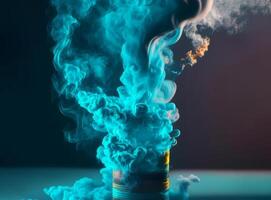 Blue cigarette smoke on dark background, AI generated photo