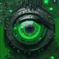 Green futuristic eye, AI generated photo