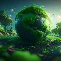 Green planet earth, AI generated photo