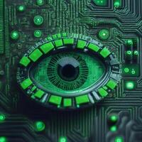 Green futuristic eye, AI generated photo