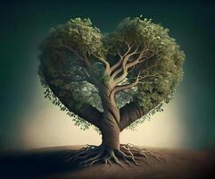 Heart shaped green tree, AI generated photo