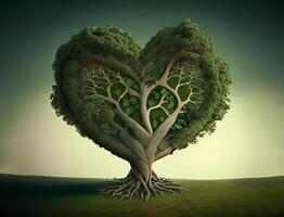 Heart shaped green tree, AI generated photo