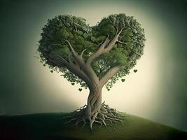 Heart shaped green tree, AI generated photo