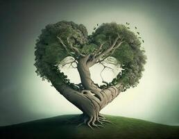 Heart shaped green tree, AI generated photo