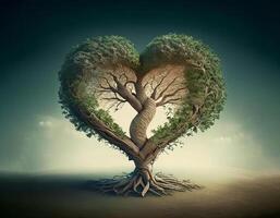 Heart shaped green tree, AI generated photo