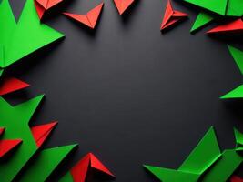 Christmas banner with paper figures origami in green and red colors, AI generated photo