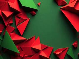 Christmas banner with paper figures origami in green and red colors, photo