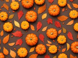 autumnal elements with pumpkins and leaves, AI generated photo