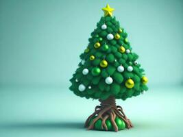 linda dibujos animados verde Navidad árbol, ai generado foto