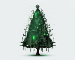 cyberpunk green futuristic Christmas tree, AI generated photo