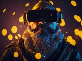 Papa Noel claus en realidad virtual, ai generado foto