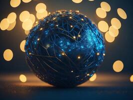 Futuristic Digital glowing Christmas ball, photo