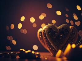 festive abstract bokeh background with hearts, AI generated photo