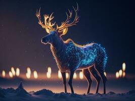 magic festive reindeer covered in glowing garland, AI Generated photo