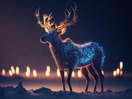 magic festive reindeer covered in glowing garland, photo