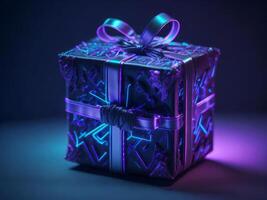 Magic neon light Cyber punk gift box, photo