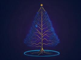 Glowing digital futuristic Christmas tree, AI Generated photo