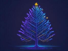 Glowing digital futuristic Christmas tree, photo