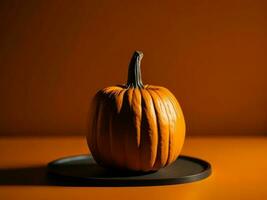 minimalist orange Pumpkin on orange backgrounds, Halloween design concept, AI Generated photo