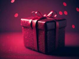 red gift box with ribbon and bow, AI generated photo