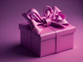 Pink glittering gift box on pink bokeh background, AI Generated photo