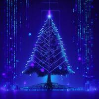 digital blue Christmas tree, AI generated photo