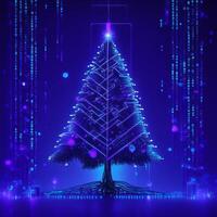 digital blue Christmas tree, AI generated photo