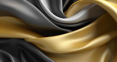 Luxurious Black and Gold Silk Fabric Background. photo