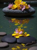 Spa treatment aromatherapy with candles, Stones and flowers for relax wellness photo