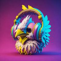 3d ilustración de un pollo vistiendo auriculares para icono o logo foto