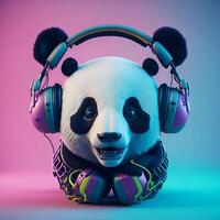 3d ilustración de un panda vistiendo auriculares para icono o logo foto