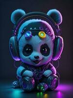 3d ilustración de un bebé panda vistiendo auriculares para icono o logo foto