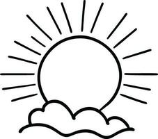 Sun icon black outline drawing or doodle logo sunlight sign symbol weather clouds element cartoon style vector illustration